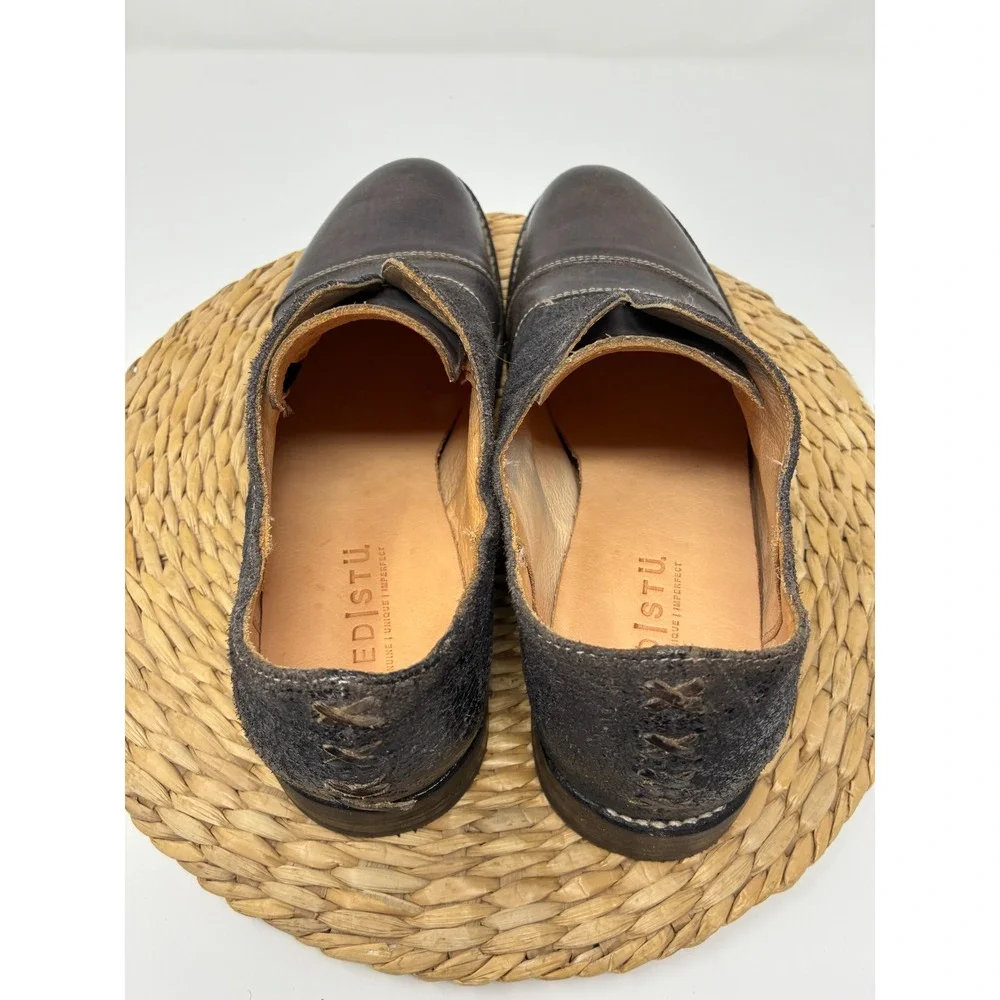 Bed Stu Women Dark Brown Distressed Leather Slip On Loafers Vibram Sole Size 11‎